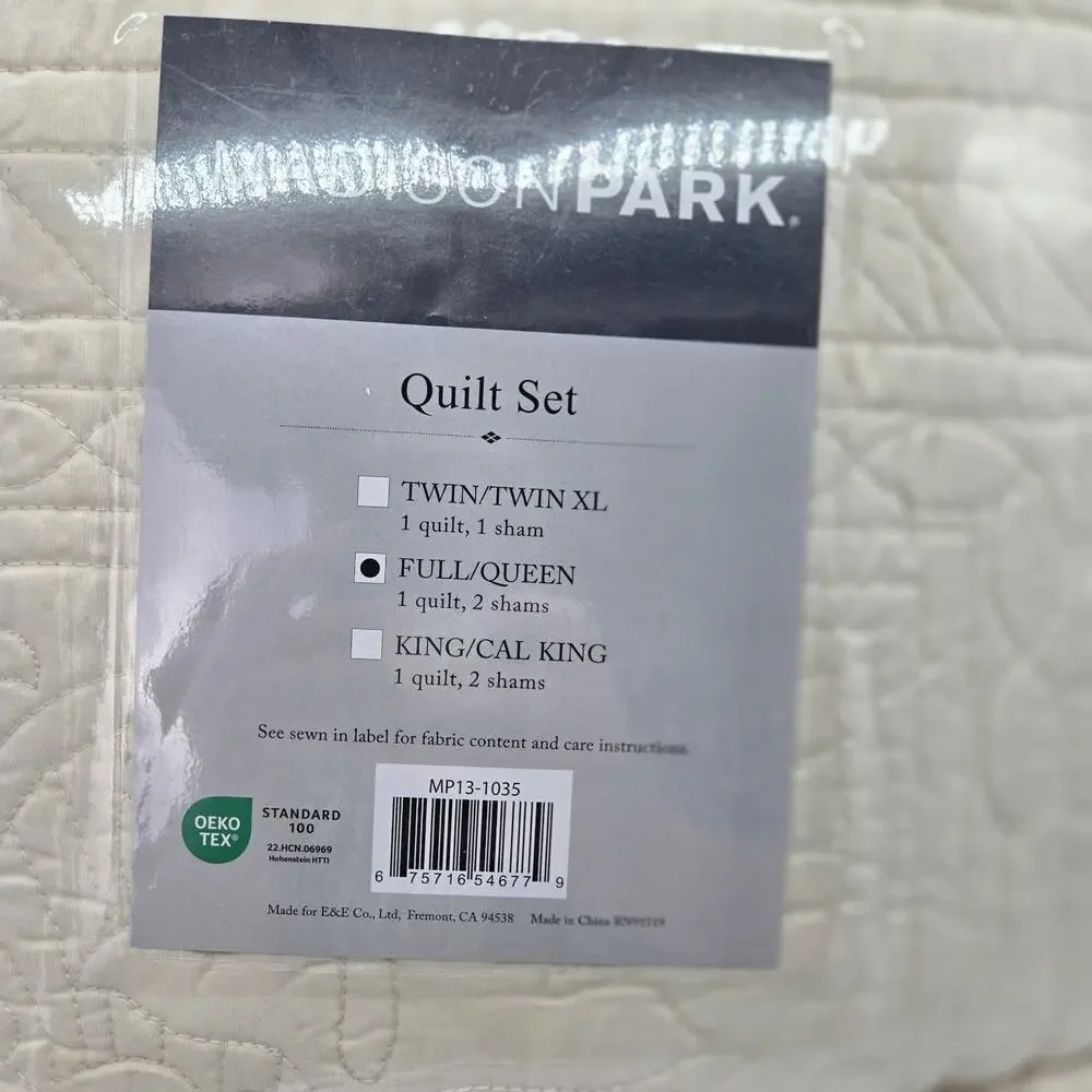 Madison Park 3 PcGenoa Coverlet Set Ivory Full/Queen Org $99 Cottage Farmhouse